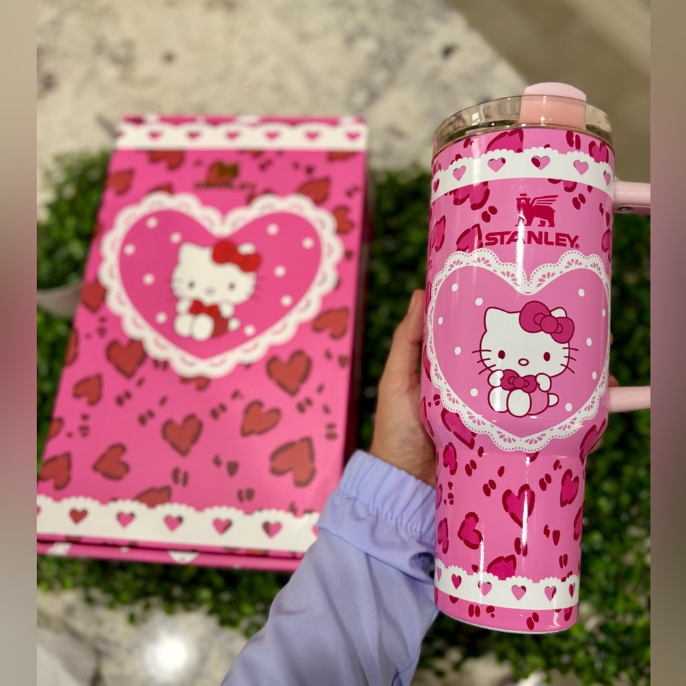 Customized Stanley Pink Heart Tumbler with Hello Kitty Glows In THE Dark !